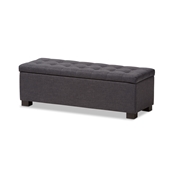 Baxton Studio Roanoke Modern and Contemporary Dark Grey Fabric Upholstered Grid-Tufting Storage Ottoman Bench